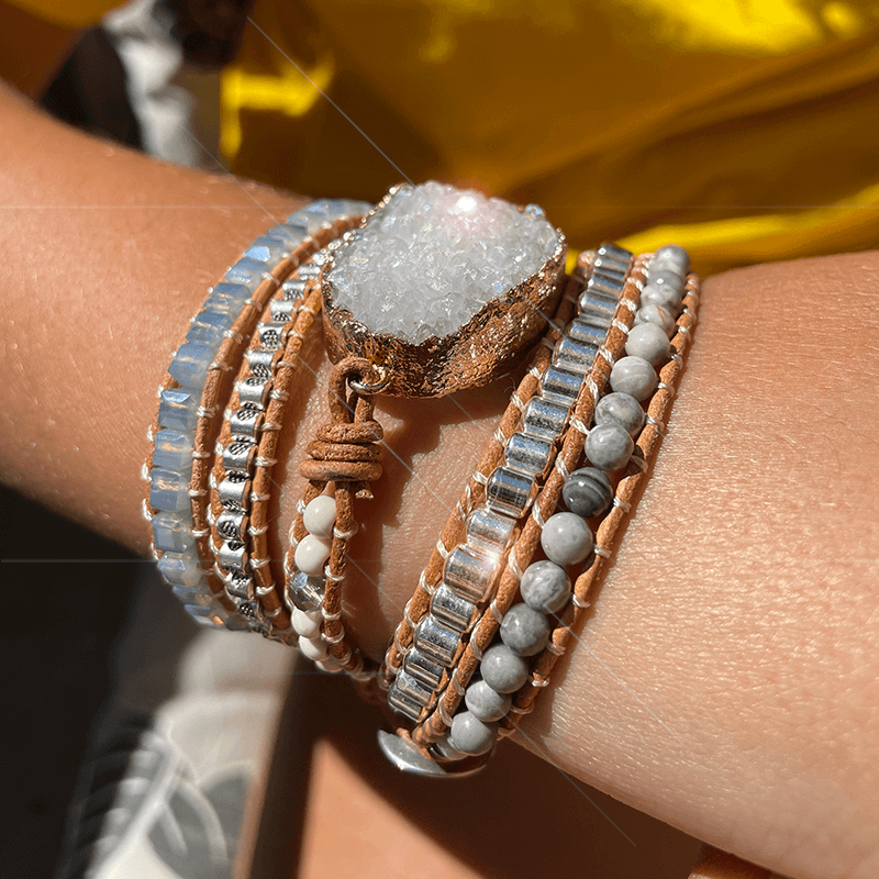 Druzy White Snow Stone Crystal Wrap Bracelet