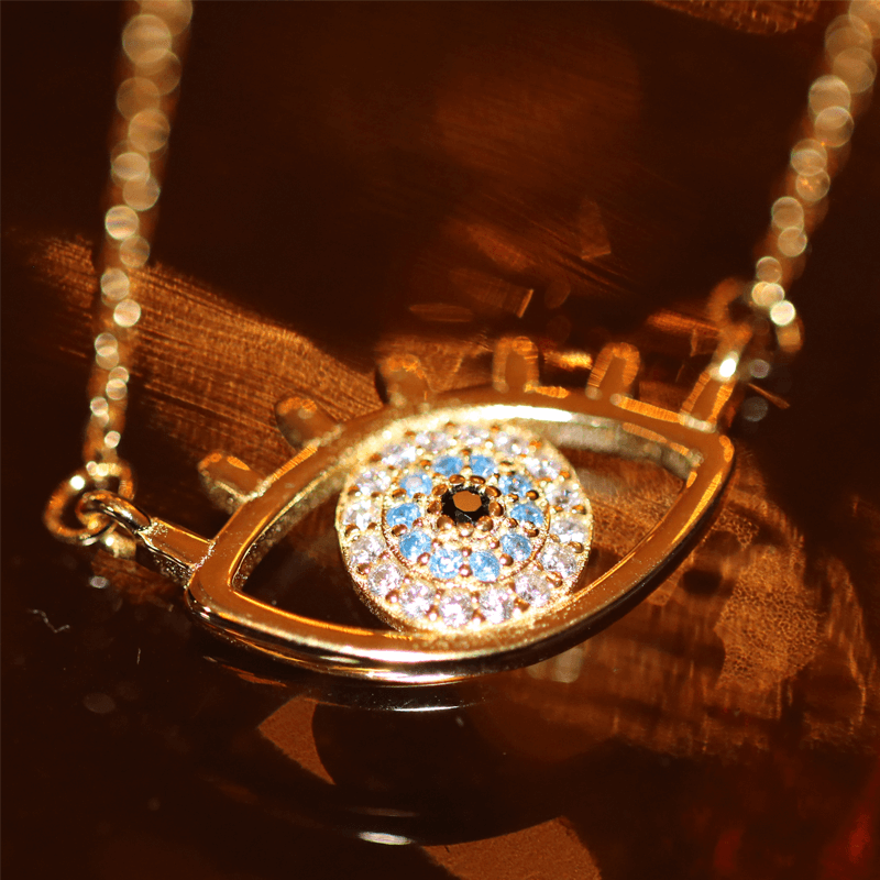 Big Evil Eye Necklace, Blue Zircon Crystal Necklace – Sutra Wear