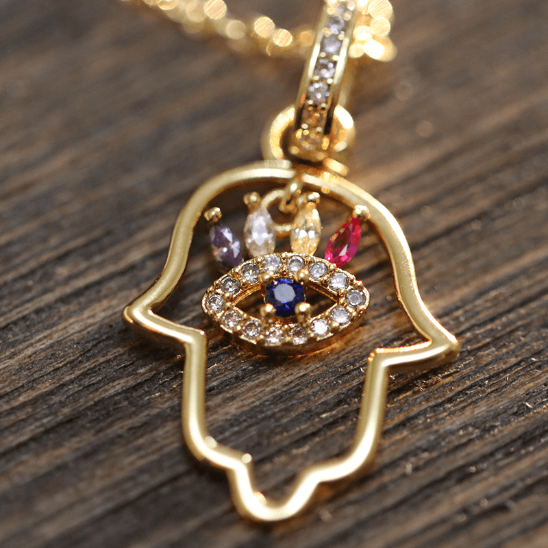 Rose Gold Hamsa and Evil Eye Necklace - Gypsy Collections
